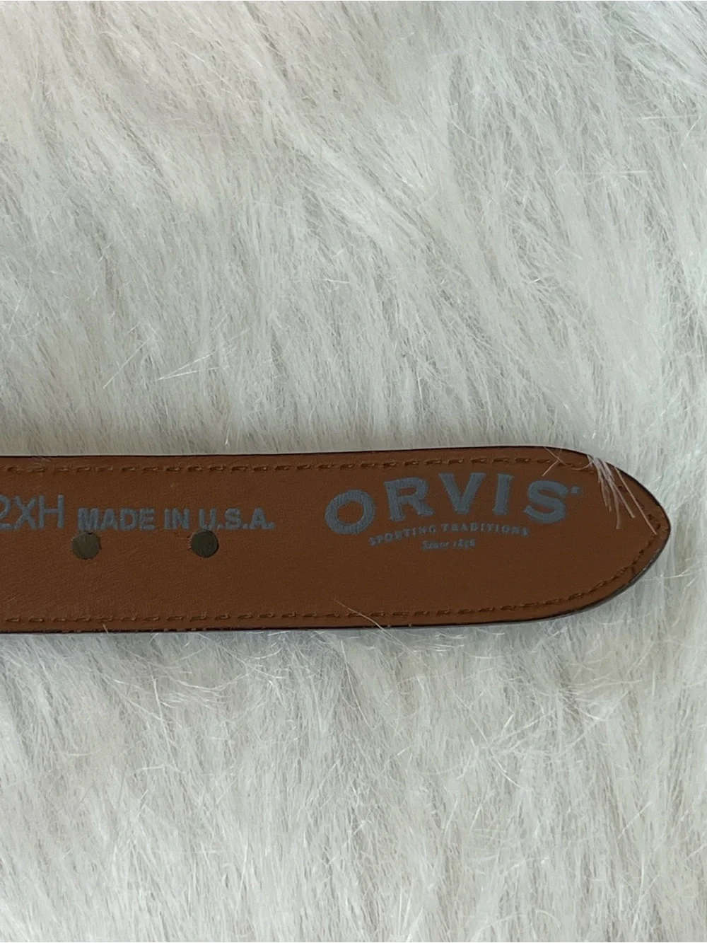 Orvis Surcingle navy and red cotton webbed belt with leather and brass 44